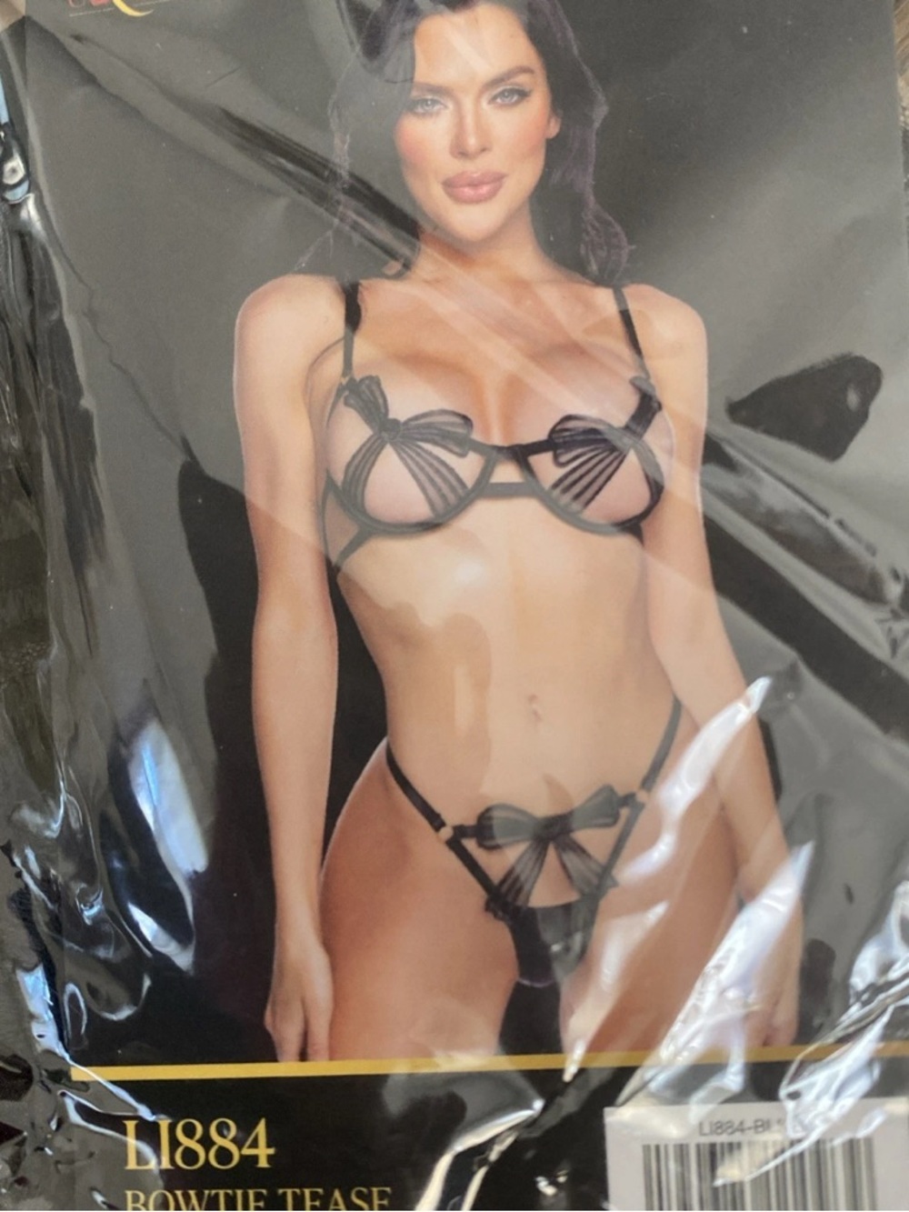 ROMWE Black Bow-Accent Sheer Strappy Lingerie Set
